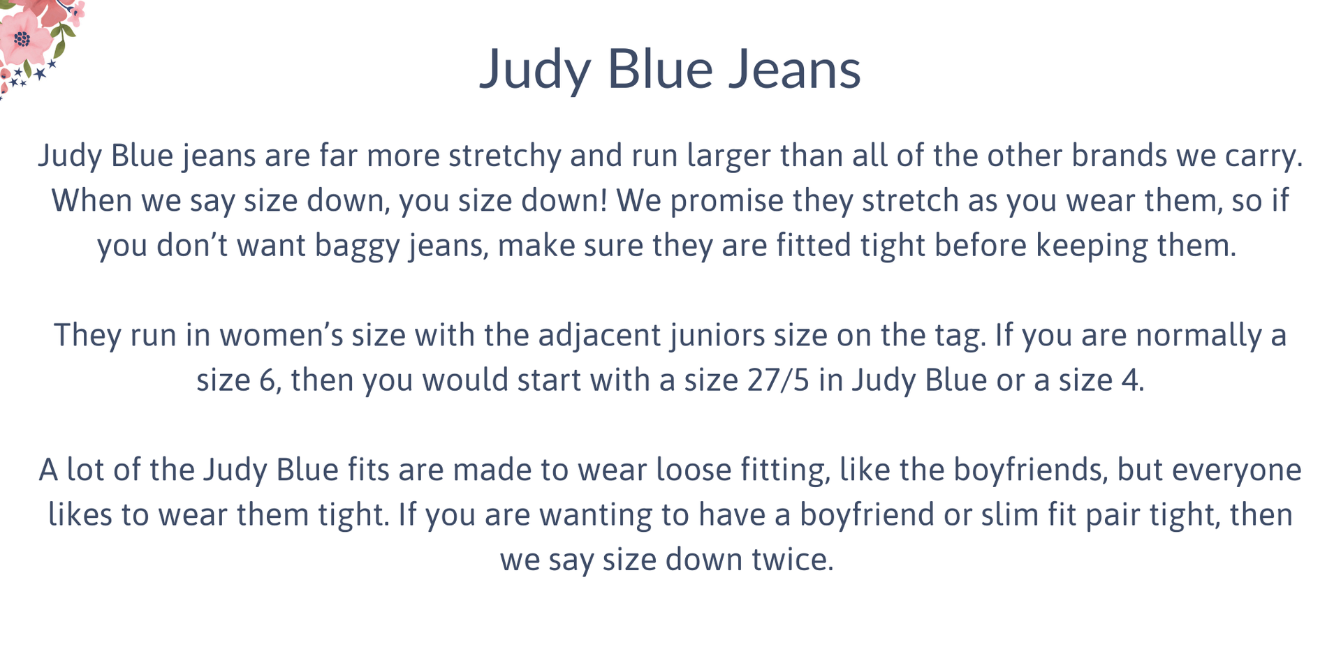 Judy Blue Size Guide American Blues