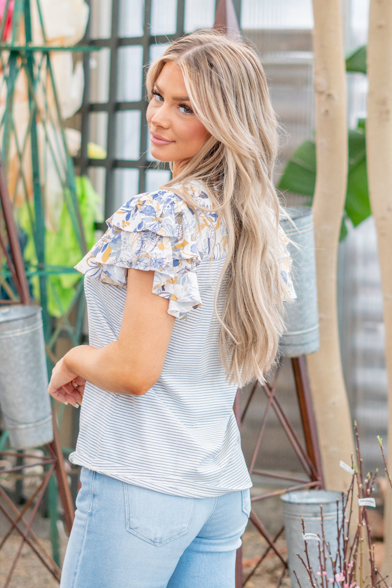 Isabella Floral Blue Ruffle Top