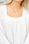 Two Tone Waffle Square Neck Shirred Top - Ivory