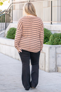 Striped Raw Edge Sweater - Mocha