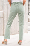 Olive Green Ultra High Rise Distressed Straight Leg