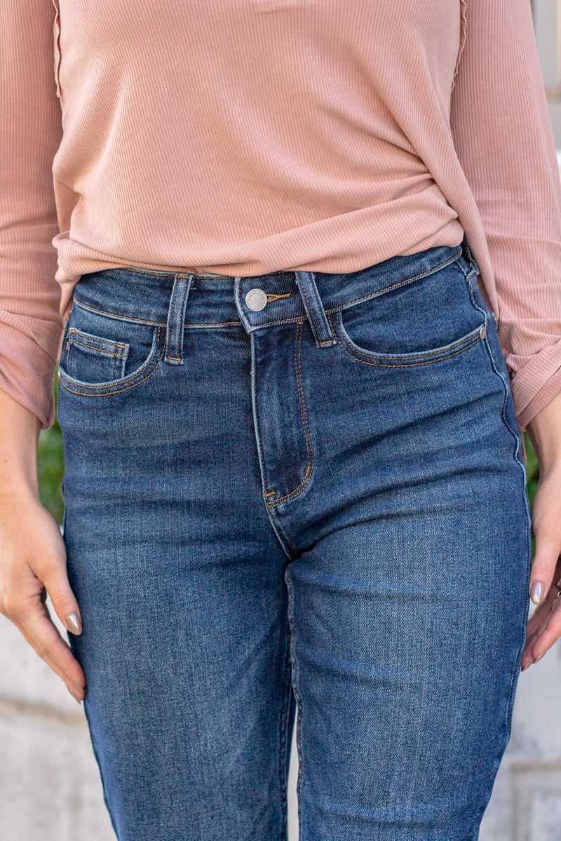 Judy Blue Rebel Straight Jeans – High-Rise, Raw Hem, Full Size Fit