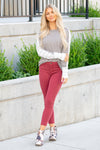 Wine Mid Rise Cropped Skinny