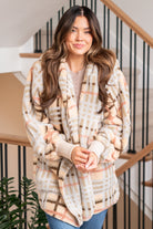 Hem & Thread   This is that cozy jacket you will throw on every day and go! One size fits most with an open neckline and long sleeves and side pockets.   Color: Cream Mix Neckline: Open  Sleeve: Long 100% POLYESTER Style #: 19378C-CreamMix