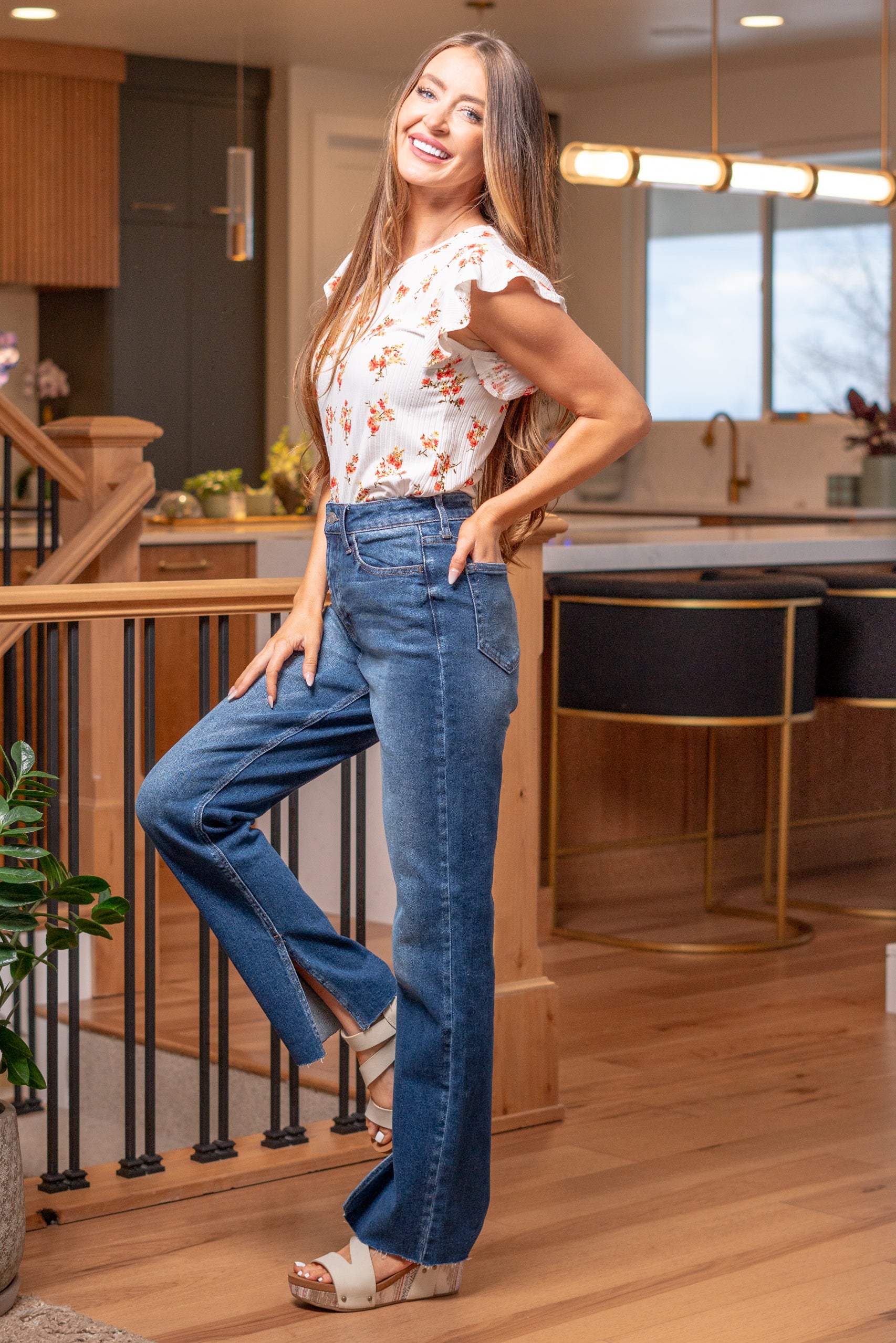 American Blues Denim Boutique Cello Jeans Down For Fun Slit Hem High Rise Straight