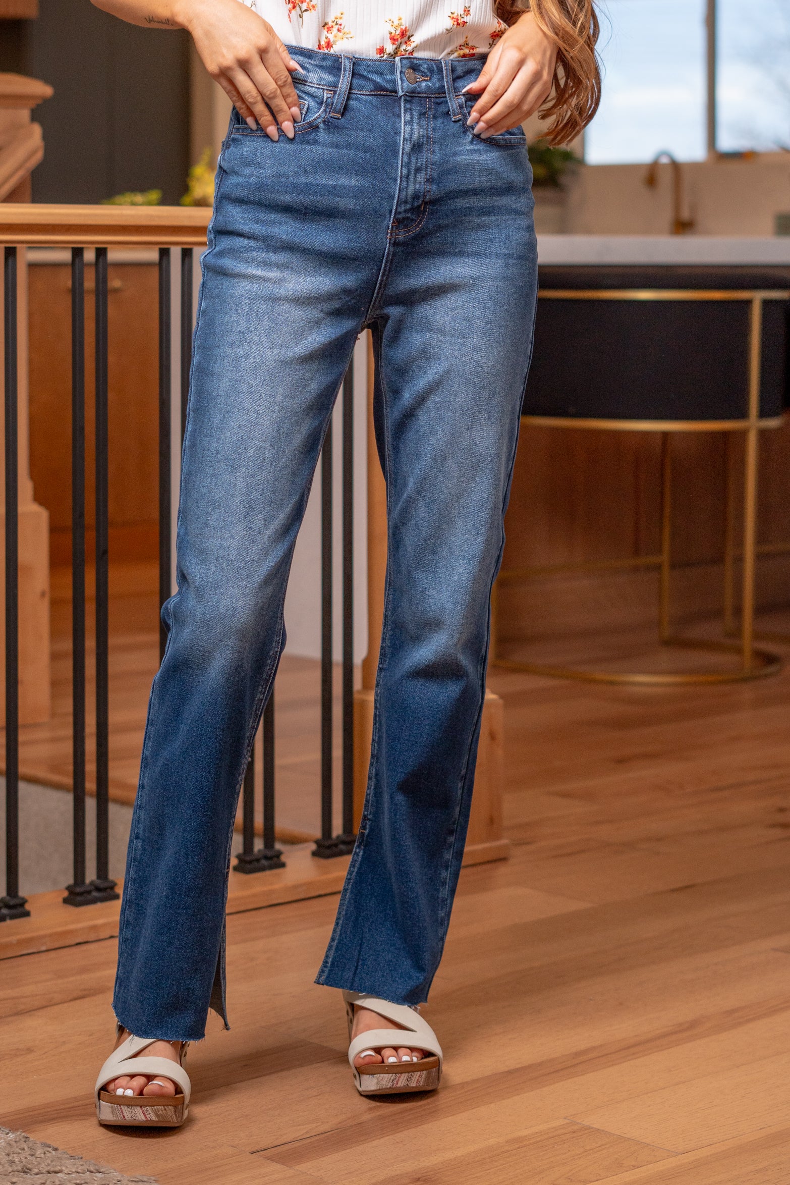 American Blues Denim Boutique Cello Jeans Down For Fun Slit Hem High Rise Straight