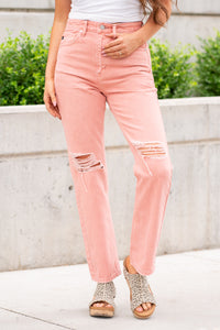 Coral Ultra High Rise Distressed Straight Leg