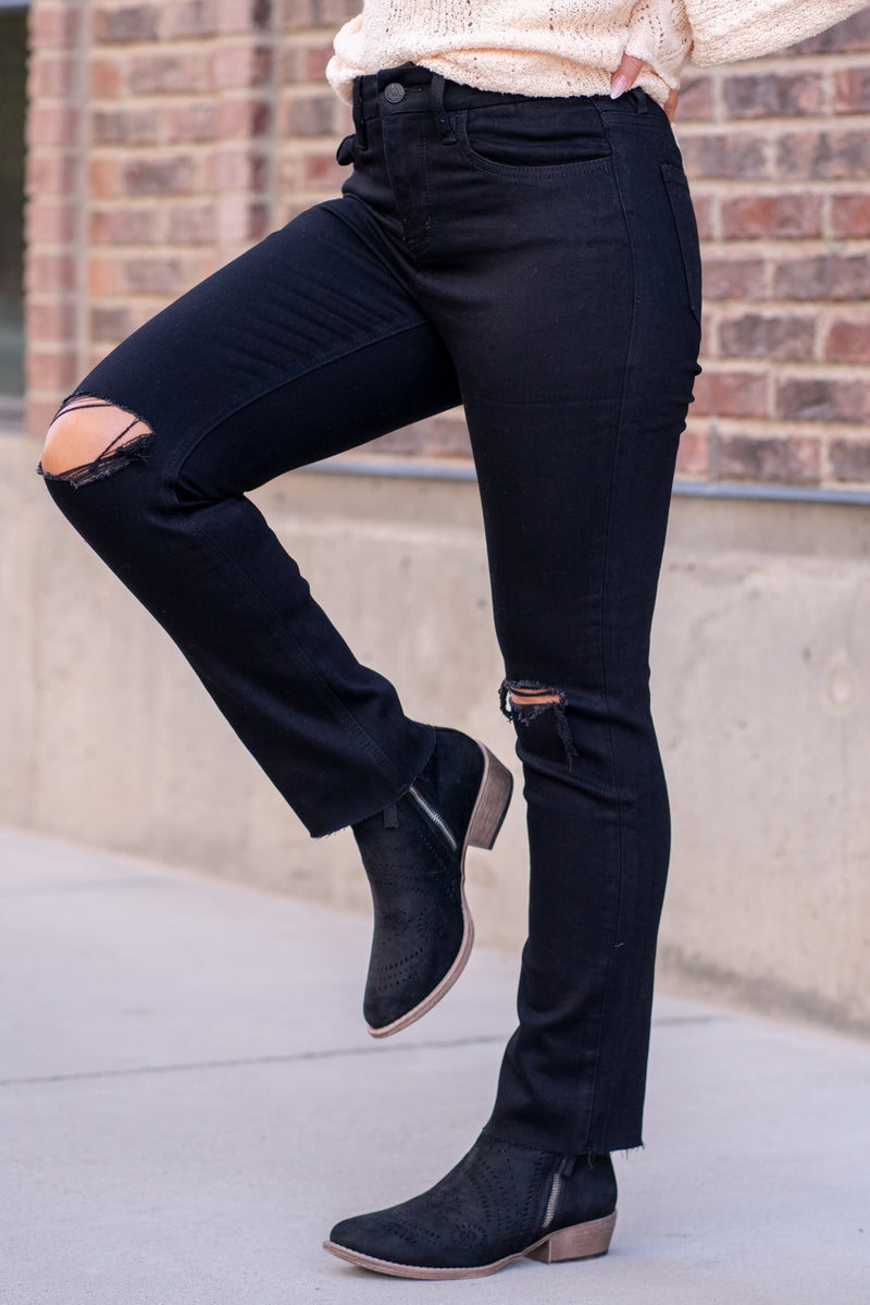 Black High Rise Cropped Straight