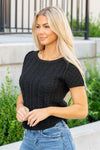 Cable Knit Low Gauge Short Sleeve Sweater Top - Black