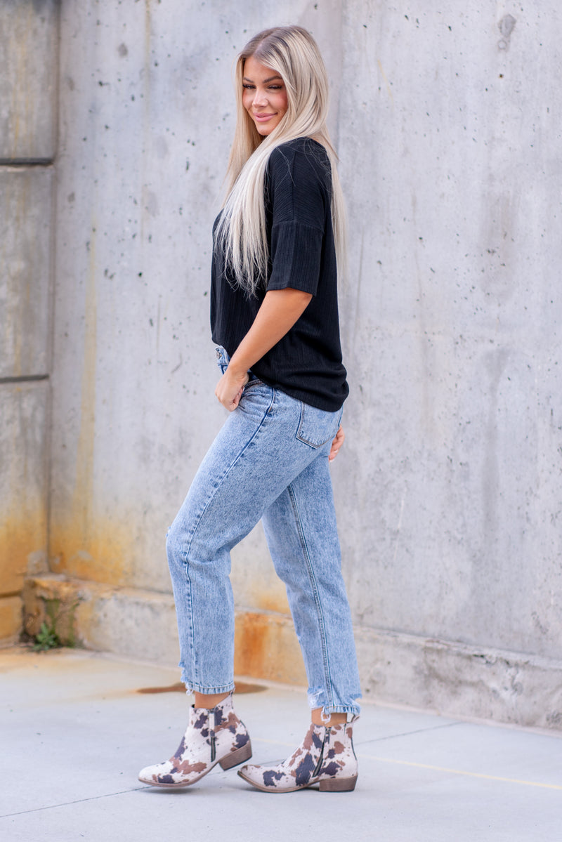 Mystic Distressed High Rise Ankle Mom Jeans