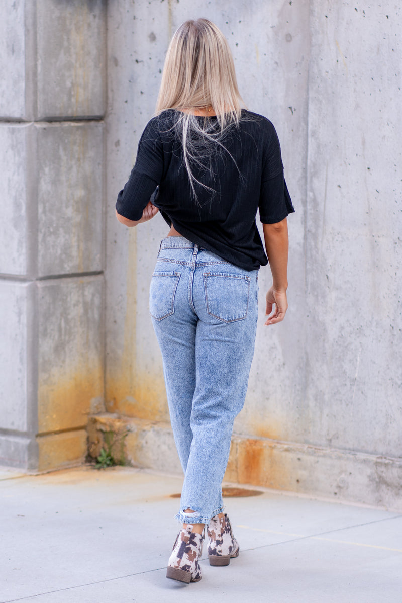 Mystic Distressed High Rise Ankle Mom Jeans