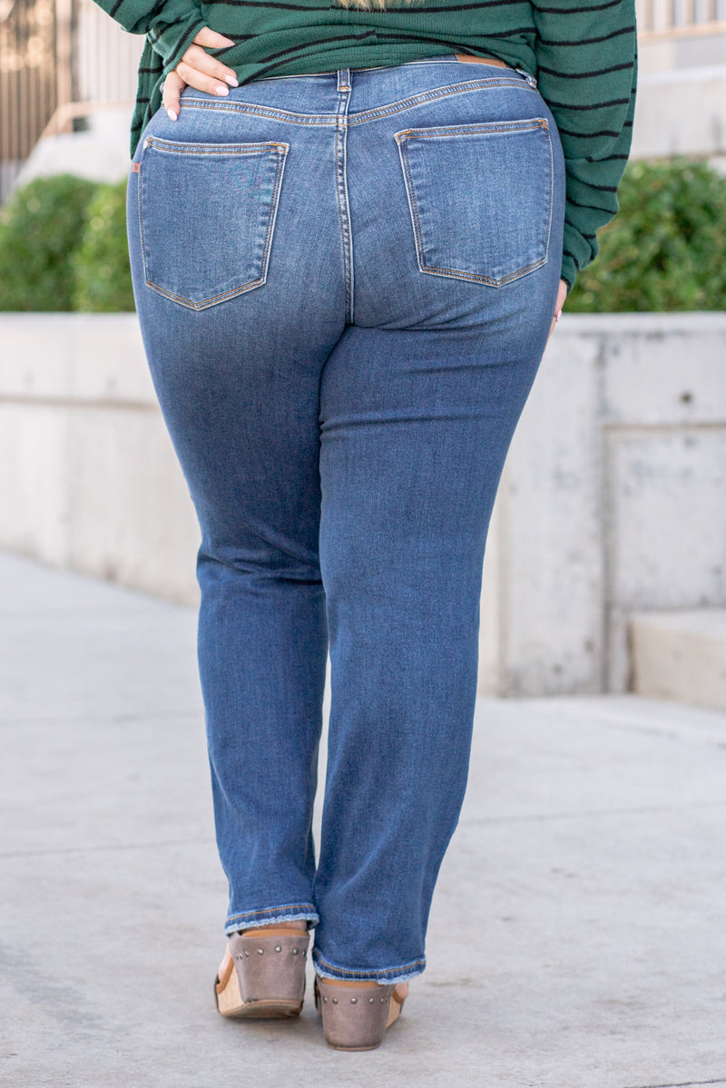Plus Size "Therma Denim" High Rise Contrast Wash Straight