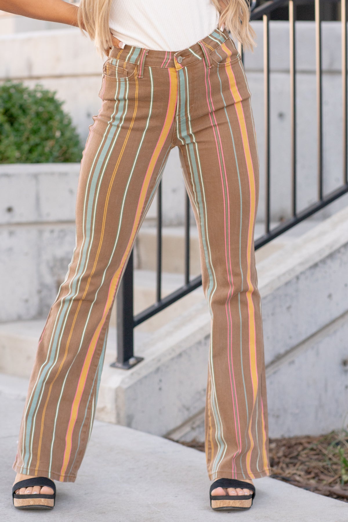 Plus Size Staying Alive Mid Rise Striped Flare