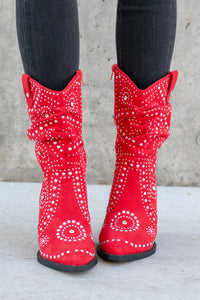 Bedazzled Stellar Slouch Boots - Red