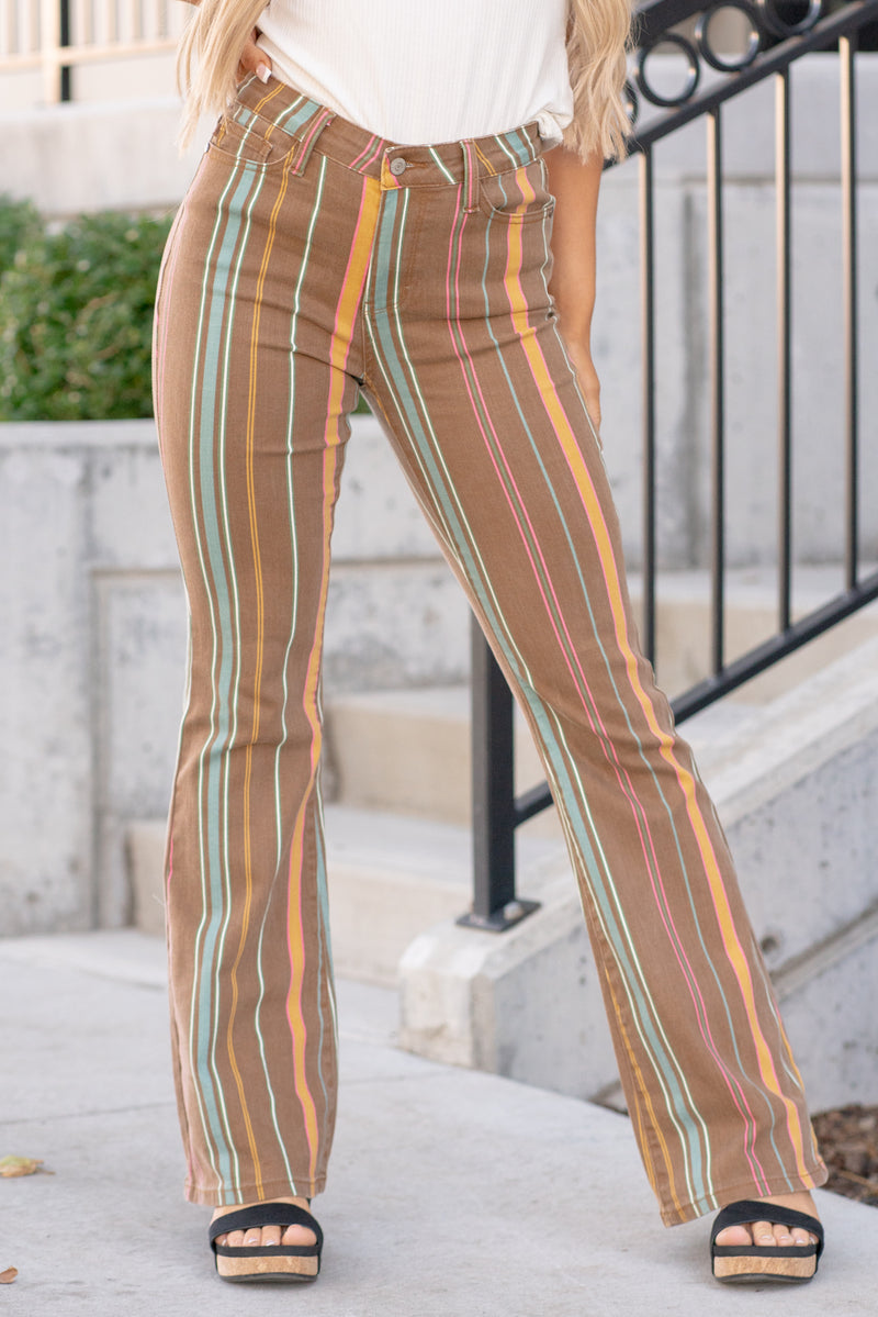 Staying Alive Mid Rise Striped Flare