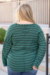 Striped Raw Edge Sweater - Hunter Green
