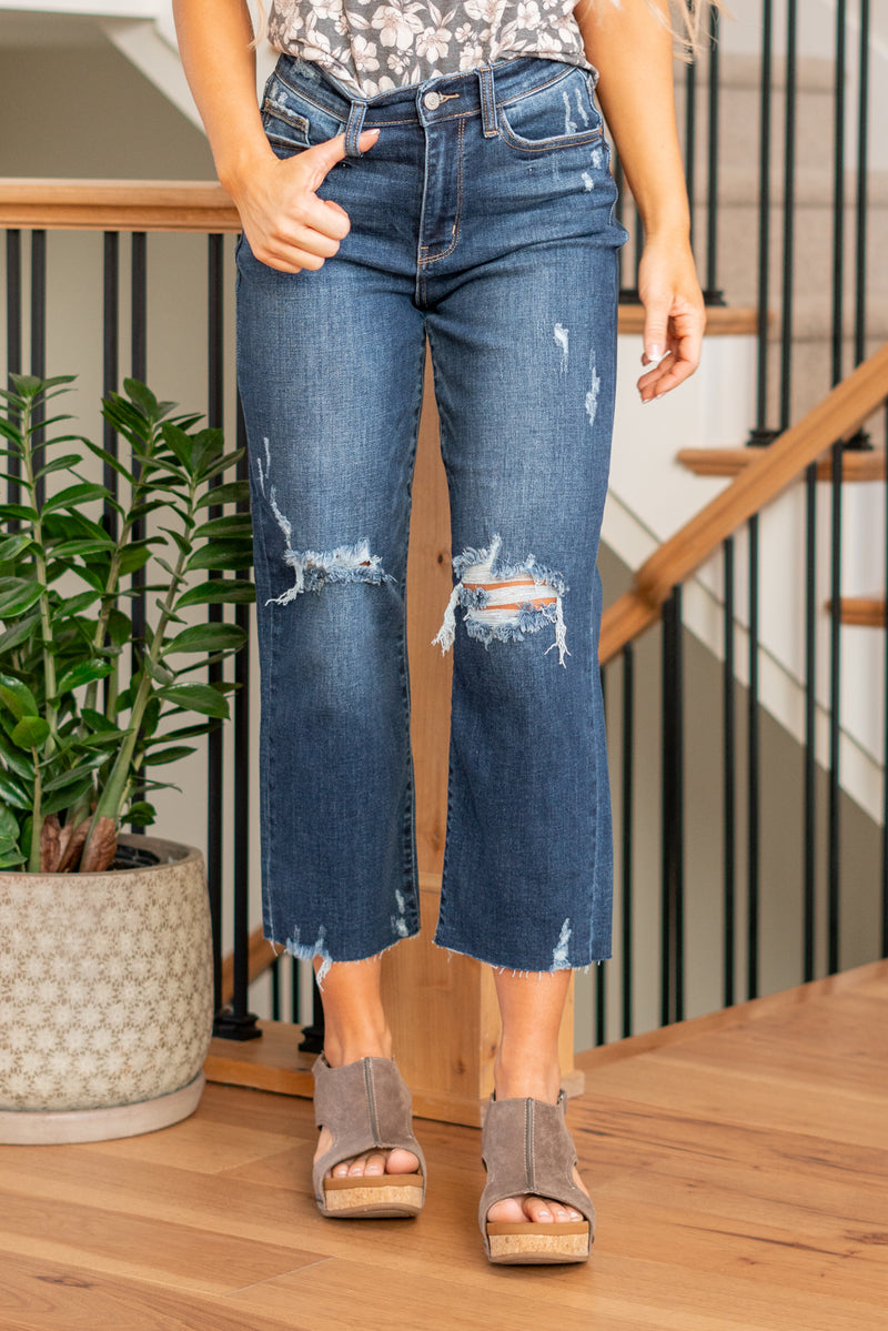Albany High Rise Distressed Cropped Wide Leg