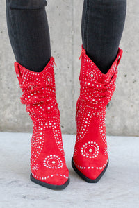 Bedazzled Stellar Slouch Boots - Red