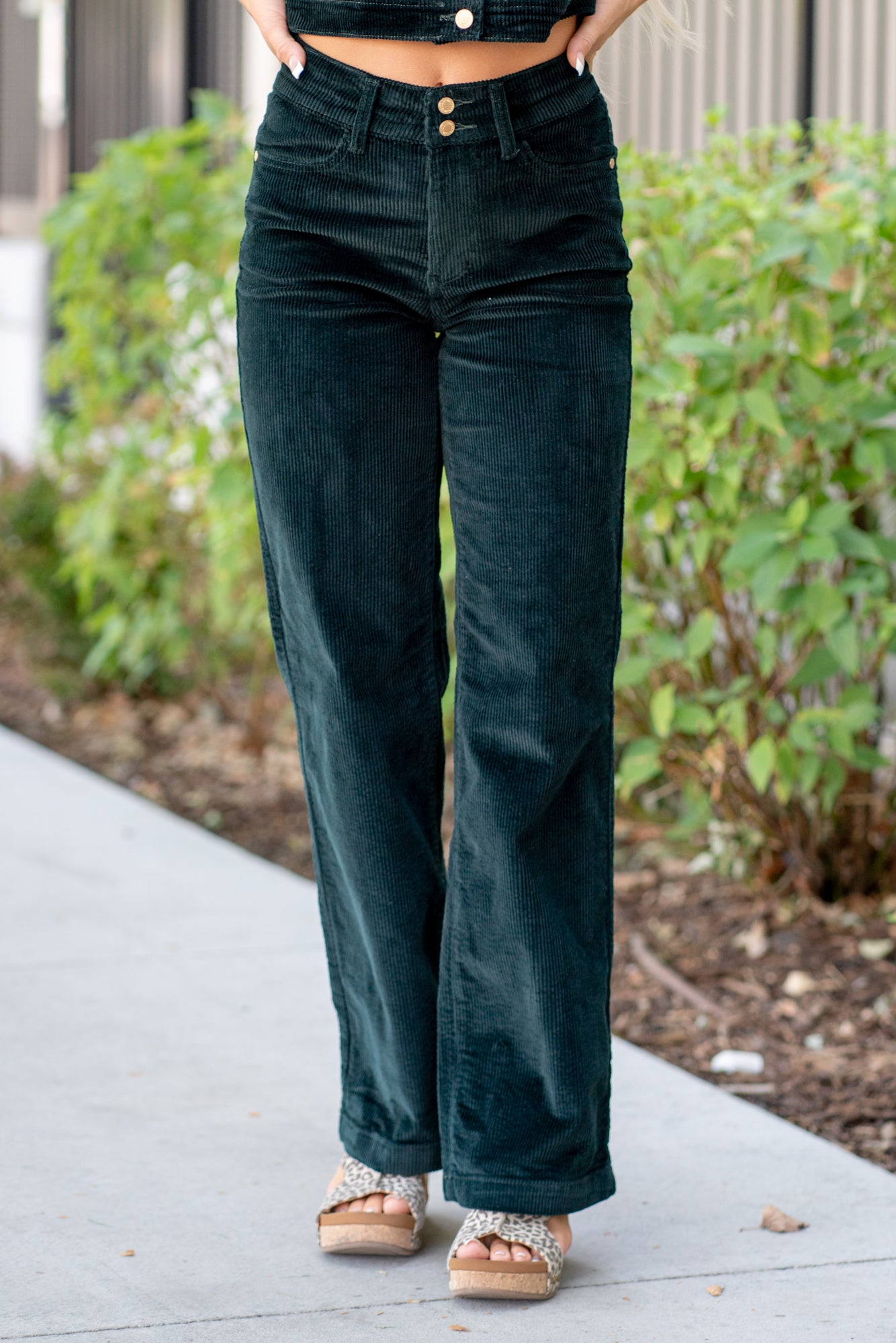 Judy Blue Jeans  Emerald Green Corduroy High Rise Wide Leg