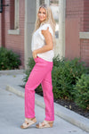 Hot Pink Faux Leather Tummy Control High Rise Straight