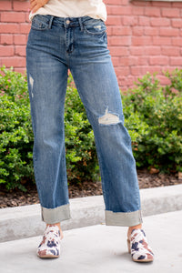 Rochelle Mid Rise Cuff Dad Jean Straight Fit