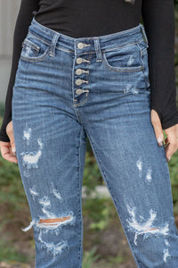 Plus Size Jasper Mid Rise Distressed Button Fly Flare