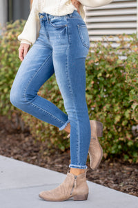 Landon Mid Rise Distressed Ankle Skinny Jeans