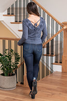 Hem & Thread   Introducing the Morgan Embroidered Tie Back Long Sleeve Tee – a blend of style and comfort with delicate embroidery and a flattering tie-back design, perfect for any occasion.  Color: Navy Neckline: Open  Material: 65% Cotton 35% Polyester Style #: 31576W-Navy Contact us for any additional measurements or sizing. 