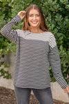 Mixed Striped Knit Top - Black