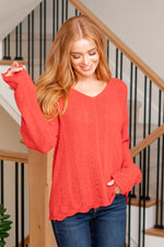 Celeste Eyelet V Neck Knitting Sweater - Red