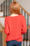 Celeste Eyelet V Neck Knitting Sweater - Red