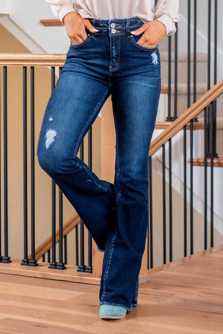 Ariana High Rise Double Button Waistband Flare Jeans