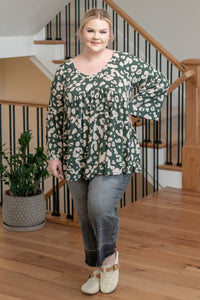 Plus Size Leopard Print Bell Sleeve Top - Green