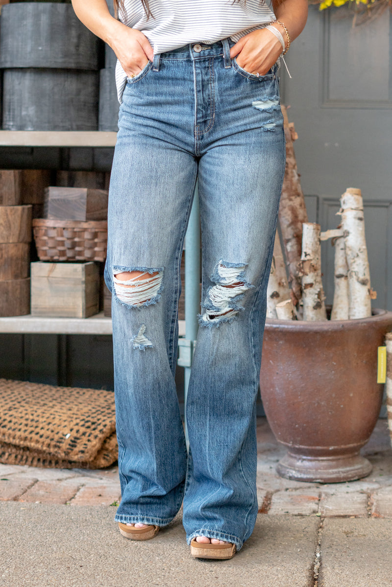 American Blues KanCan Jeans Rawlins High Rise Distressed 90s Flare