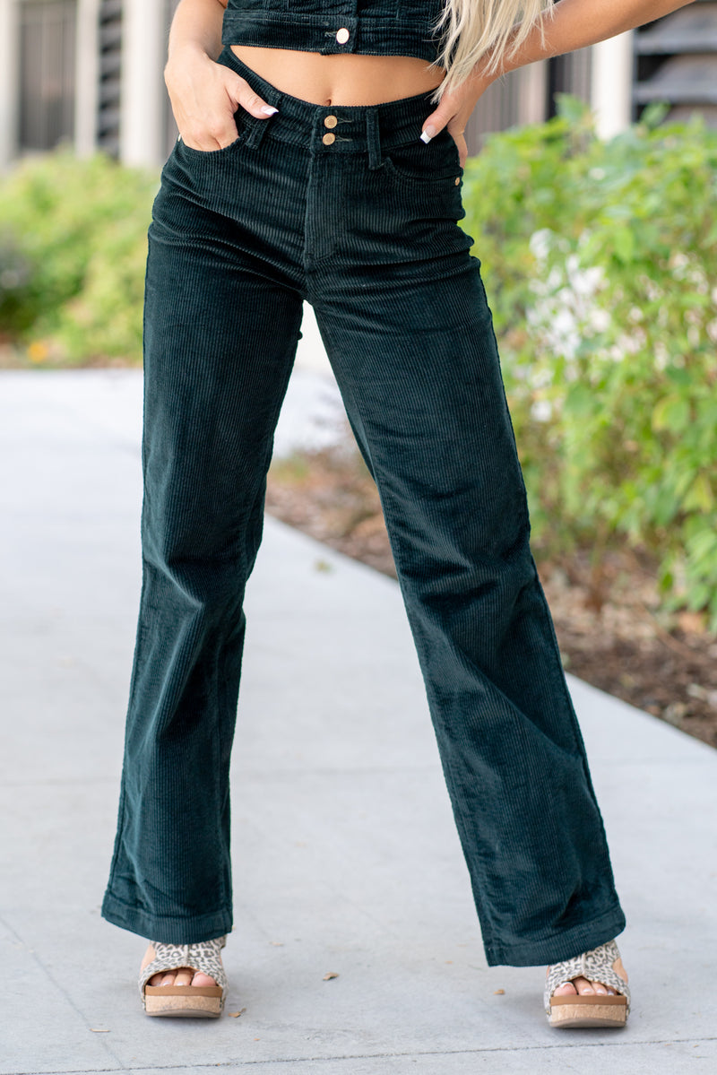 Judy Blue Jeans Emerald Green Corduroy High Rise Wide Leg, 59% OFF