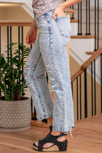 VERVET by Flying Monkey Jeans  Revive the allure of the '90s with the Beverly Super High Rise Vintage Straight jeans. These jeans boast a super high rise and a timeless vintage straight fit, capturing the essence of a bygone era with a modern twist. Embrace the classic yet contemporary style, making a statement with every step.