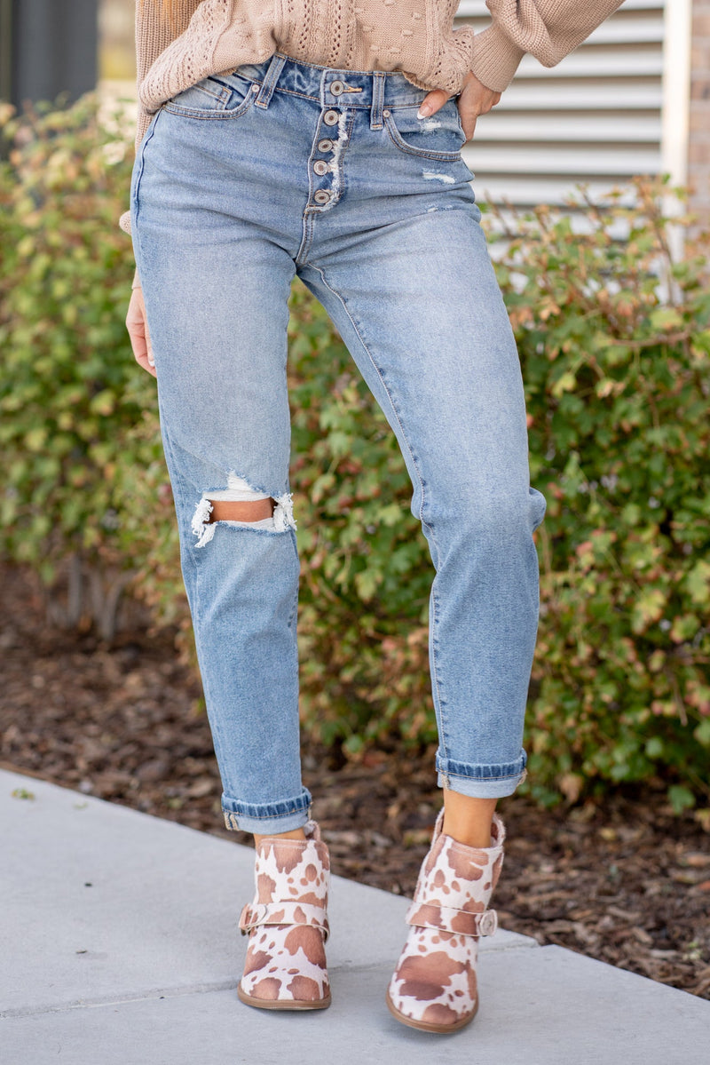 Newport High Rise Cuffed Button Fly Mom Jeans
