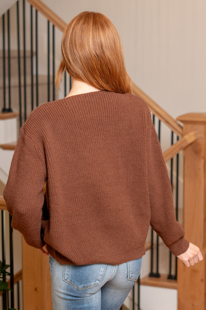 Twisted Front Sweater Top - Vintage Brick