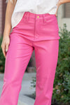 Hot Pink Faux Leather Tummy Control High Rise Straight