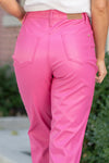 Plus Size Hot Pink Faux Leather Tummy Control High Rise Straight