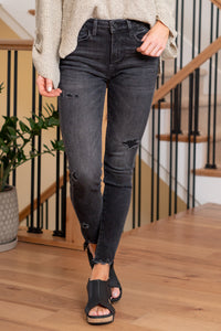 Well Made Mid Rise Uneven Hem Ankle Skinny