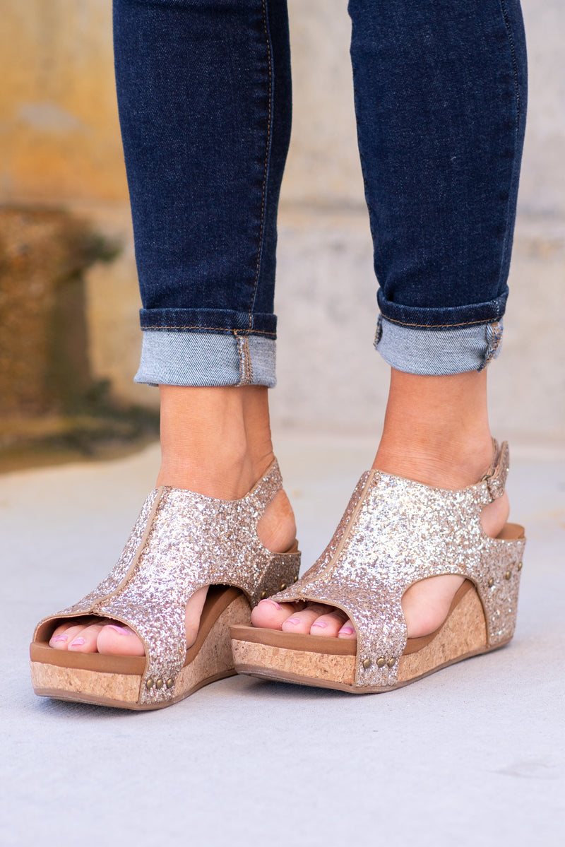 Glitterati Culver Wedge Sandals - Gold