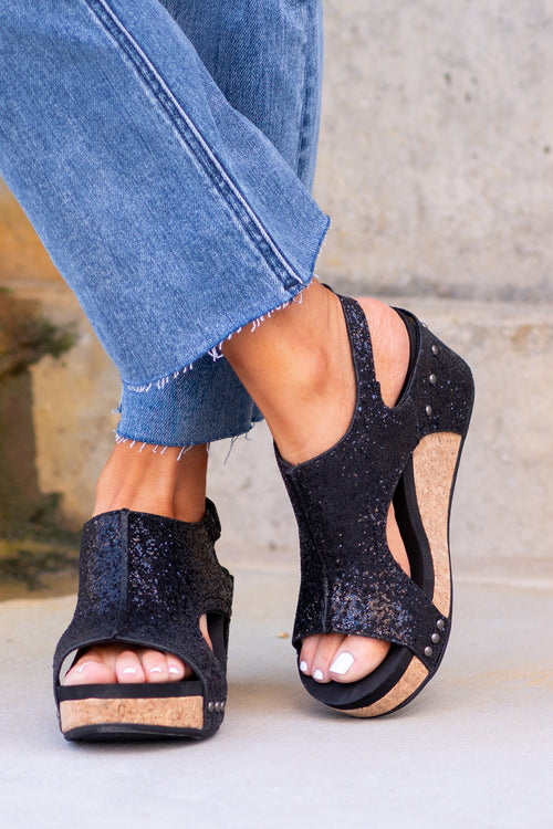 Glitterati Culver Wedge Sandals - Black