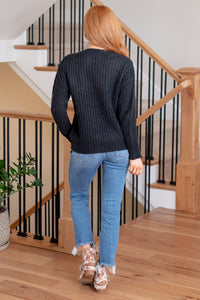 Loose Fit Deep V-Neck Sweater - Black