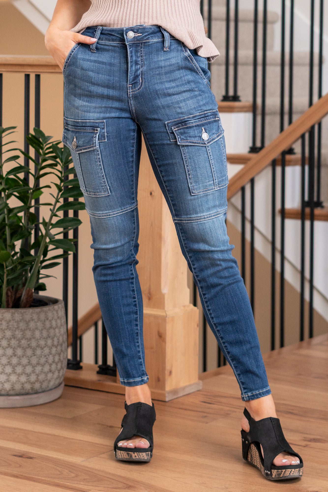 Cello Jeans  Nail a trendy and versatile look with these Mid Rise Skinny Jeans in a medium wash. These jeans feature a stylish mid-rise fit and unique front patched pockets, adding a touch of fashion-forward flair to your outfit. Cut: Skinny, 28" Inseam*  Rise:-Rise, 9" Front Rise* Color: Medium Wash  68% Cotton 24% Lyocell 7% Elasterell 1% Spandex Fly: Zipper    Style #: WV19026T