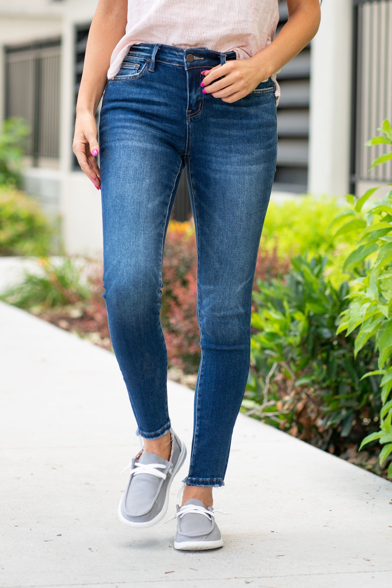 VERVET by Flying Monkey Jeans  This comfortable super soft stretchy denim has a calf-hugging fit, clean hem bottom, and a zipper fly. You won't want to take these jeans off! Skinny Cut, 28" Inseam* Mid Rise, 9" Front Rise* 70% COTTON, 27% POLYESTER, 3% SPANDEX Machine Wash Separately In Cold Water Stitching: Classic Fly: Zipper   Style #: V2501 Contact us for any additional measurements or sizing.  *Measured on the smallest size, measurements may vary by size. 