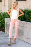 Powdery Pink Mid Rise Crop Straight