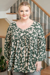 Plus Size Leopard Print Bell Sleeve Top - Green