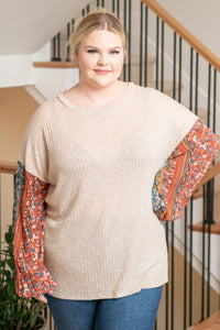 Plus Size Bubble Long Sleeve Top - Taupe