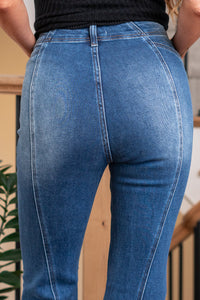 Cello Jeans  With premium fabric and careful hand-stitched design, we created these dreamy 70's inspired flares. These jeans are high waisted and fitted. Made to hug your hips and accentuate your curves.  Cut: Flare, 34" Inseam*  Rise:-Rise, 11.5" Front Rise* Color: Dark Wash  55% Cotton 29% Polyester 13% Rayon 3% Spandex Fly: Button Fly Style #: AB38073DK-1